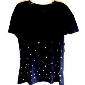Women’s Large Black T-Shirt With White Stars Scattered On The Bottom